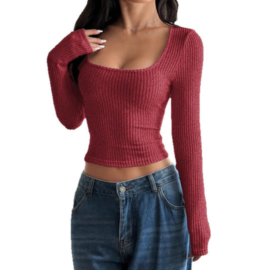 Damen Langarm Crop Top mit Rippstruktur R&B