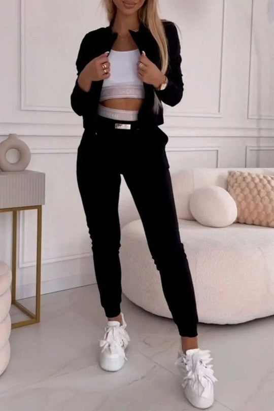 Damen Sportlicher Jumper-Set mit Reißverschluss und elastischem Bund R&B