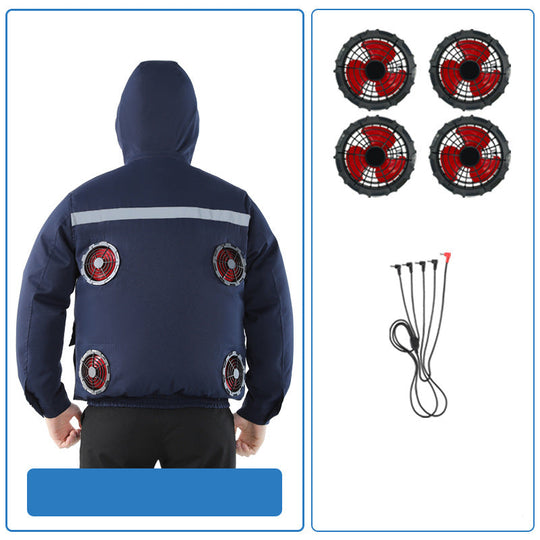Unisex nan ventilated jacket for work and outdoor with integrated USB fans, battery compartment and hood R&B