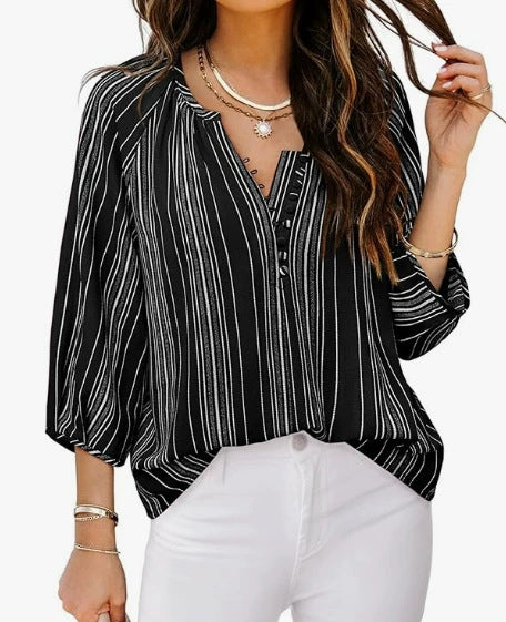 Damen Bluse mit gestreiftem Design und eleganten Knopfdetails Heidi-Mode