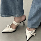 Damen spitze Mules mit dekorativen Schnallen R&B