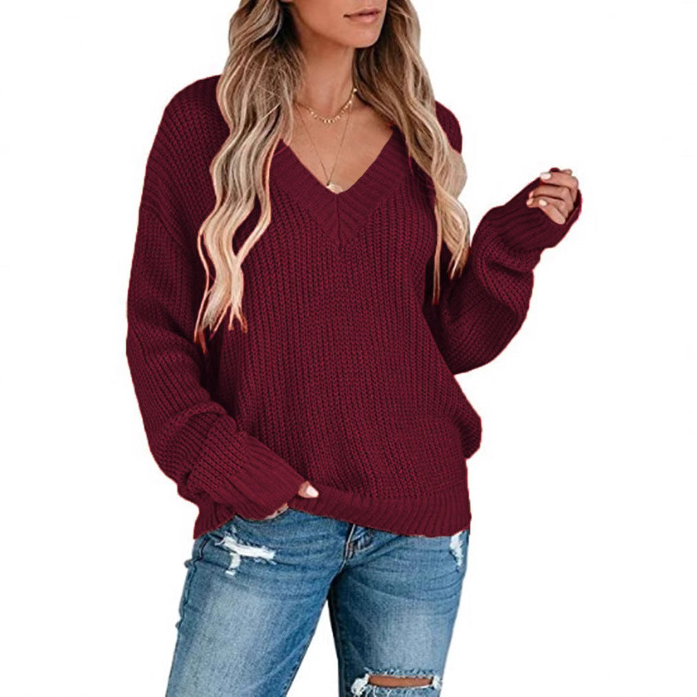 Damen Feinstrickpullover mit V-Ausschnitt und lässigem Schnitt R&B