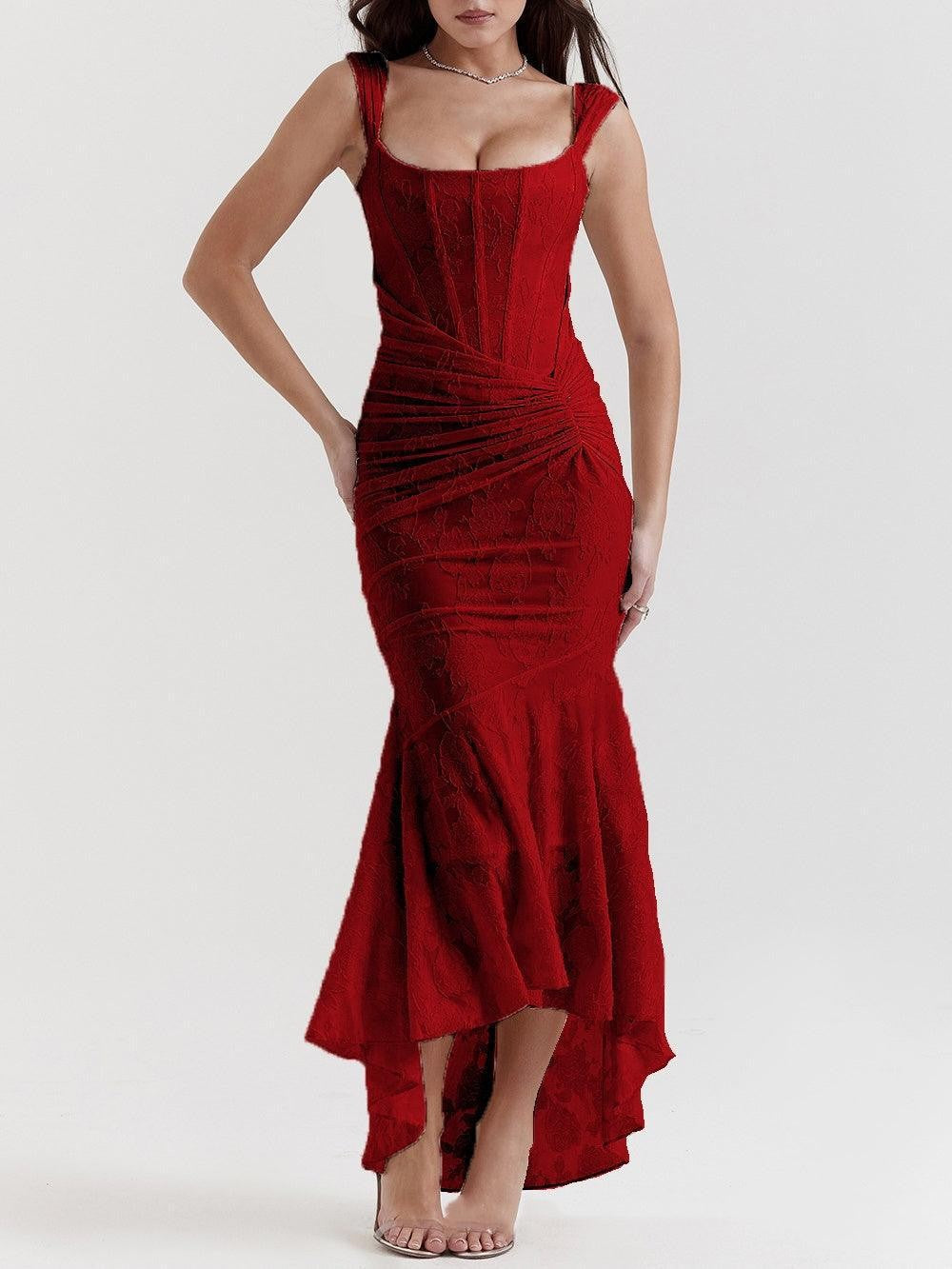 Damen nan eng anliegendes Korsett-Abendkleid mit integrierten Stäbchen, geraffter Wickelpassform und floraler Jacquardstruktur R&B