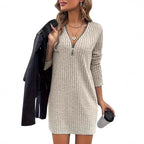 Damen Mini-Kleid mit Reißverschluss und Rippstruktur R&B
