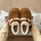 Damen komfortable Clogs mit flauschigem Innenfutter und dekorativer Schleife R&B