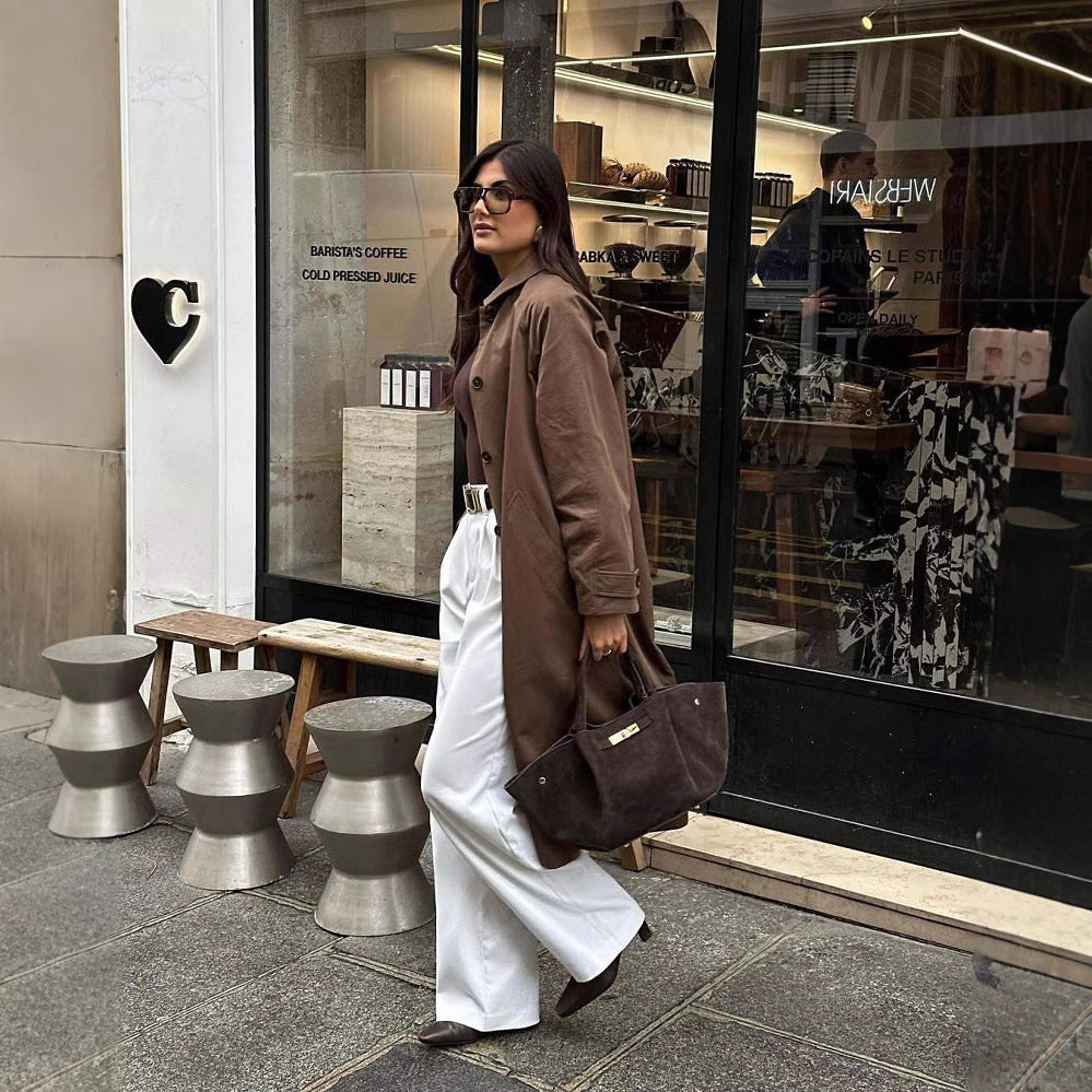 Damen modische Trenchcoatjacke mit lässigem Schnitt und Gürtel R&B