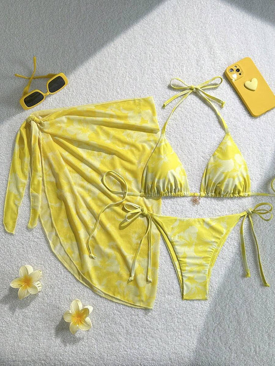 Damen Triangel-Bikini-Set mit verstellbaren Trägern und Wickeltuch R&B
