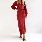 Damen elegantes Strickkleid mit Puffärmeln R&B