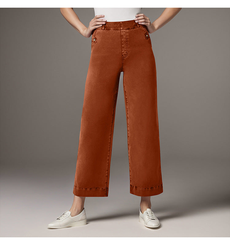 Damen Weite High-Waist Hose mit modischen Knopfdetails R&B