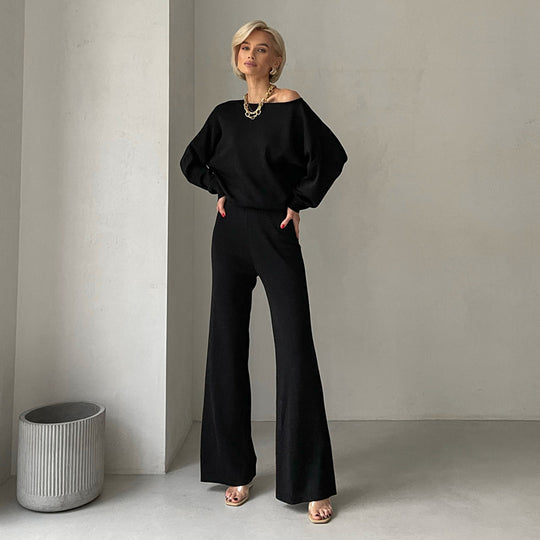 Damen lässiges Strickanzug-Set mit weitem Schnitt und modischen Details R&B