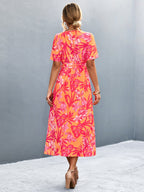 Damen Wickelmaxikleid mit floralem Muster und eleganter Schärpe R&B