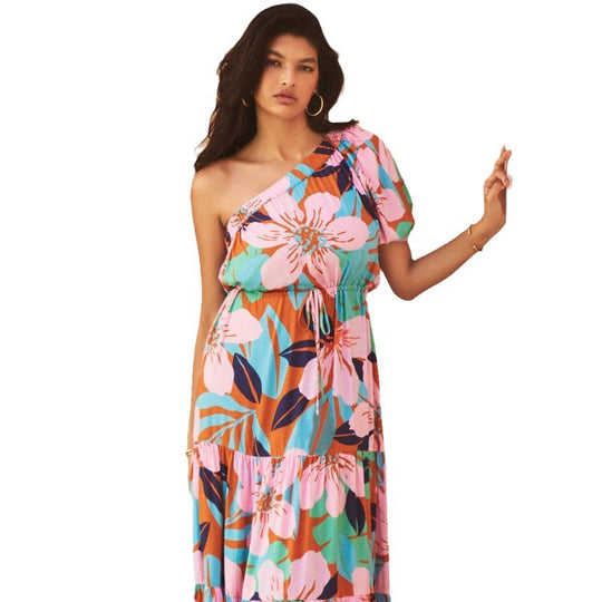 Damen Maxikleid mit raffiniertem One-Shoulder-Design und voluminösem Saum R&B