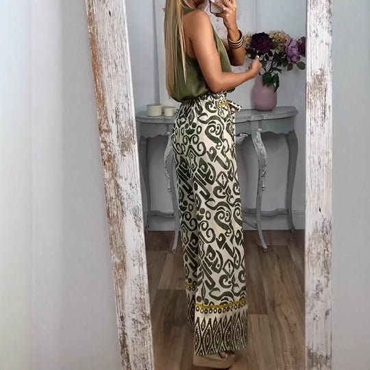 Damen weite Palazzo-Hose mit exklusivem Muster und modischer Taillierung Heidi-Mode