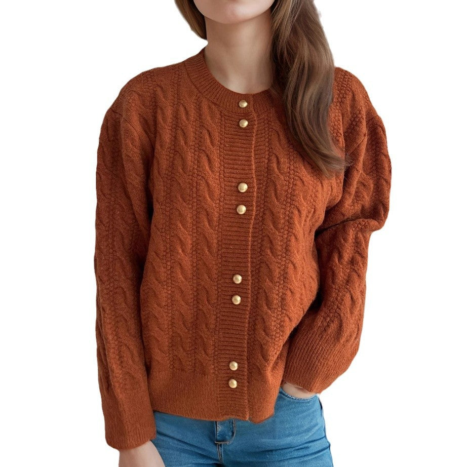 Damen Strickjacke mit eleganter Zopfmusterstruktur und dekorativen Knöpfen R&B