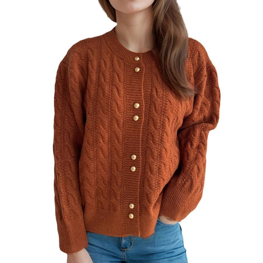 Damen Strickjacke mit eleganter Zopfmusterstruktur und dekorativen Knöpfen R&B