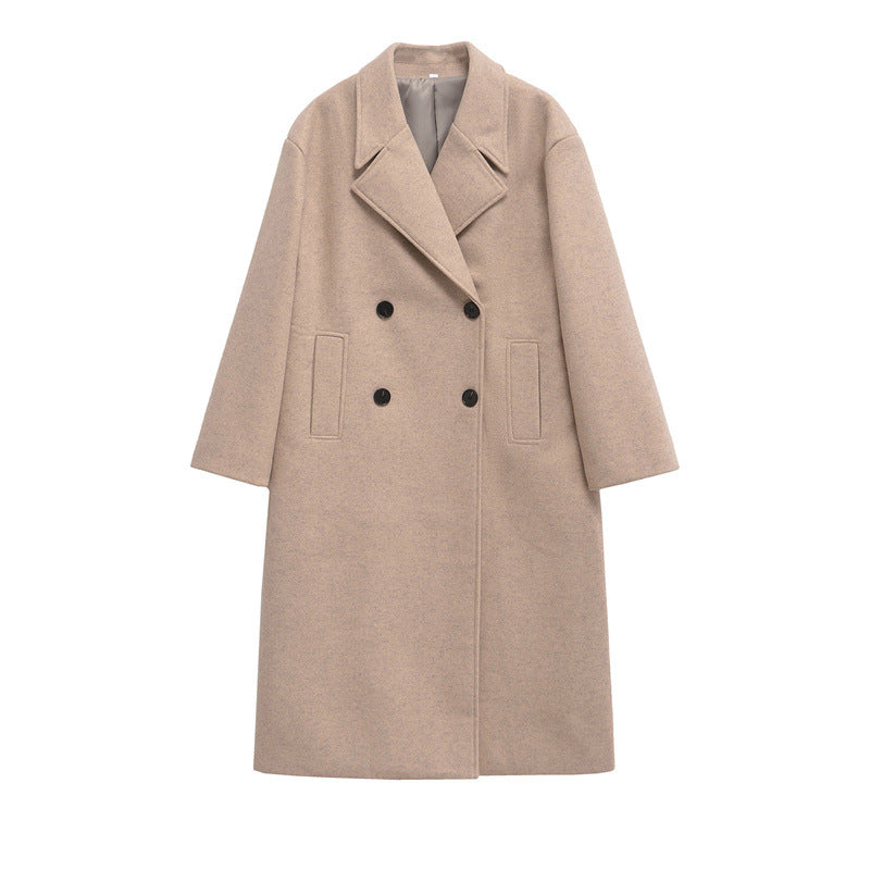 Damen Eleganter Übergrößen Doppelreiher-Wollmantel R&B
