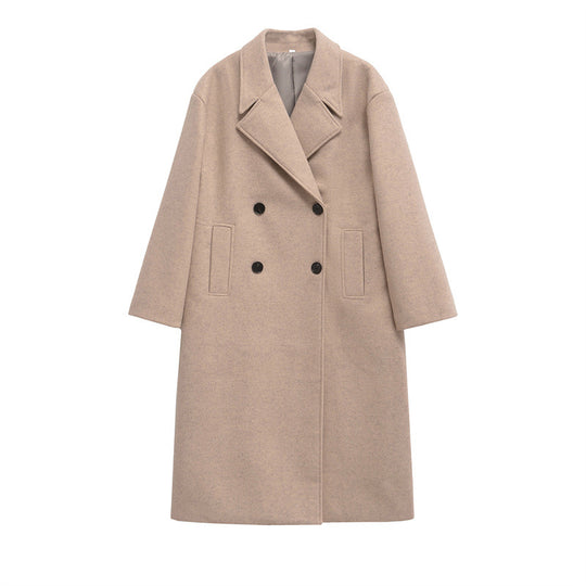 Damen Eleganter Übergrößen Doppelreiher-Wollmantel R&B