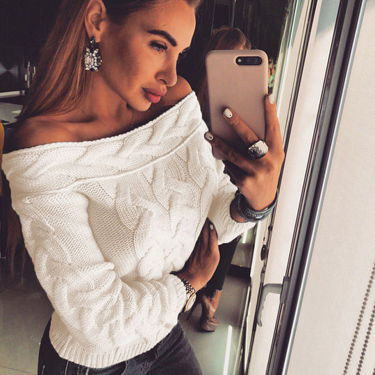 Damen lässiger Strickpullover mit romantischem Zopfmuster R&B