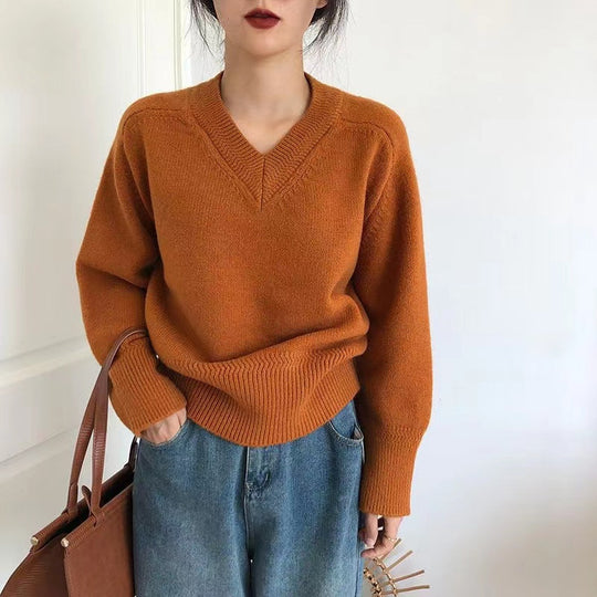 Damen V-Ausschnitt Pullover aus weichem Strick R&B