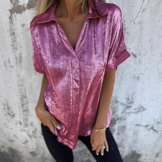 Damen Elegante Satinbluse mit glänzendem Finish und lässigem Schnitt R&B
