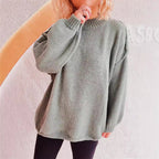 Damen lässiger Grobstrickpullover mit hohem Kragen und weitem Schnitt R&B
