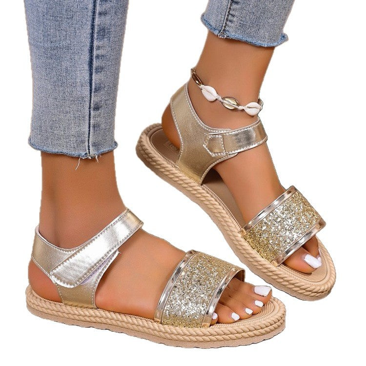 Damen Komfortable Glitzer-Sandalen mit verstellbaren Riemen R&B