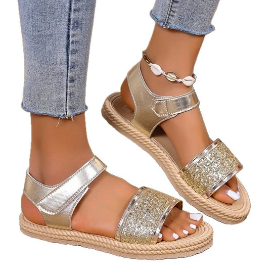 Damen Komfortable Glitzer-Sandalen mit verstellbaren Riemen R&B