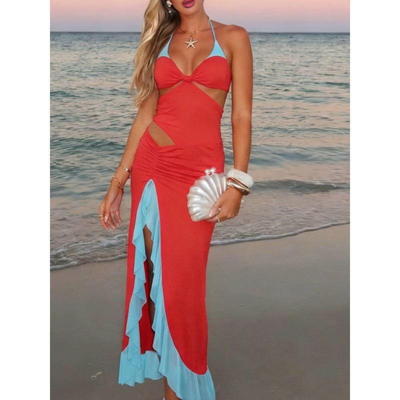 Damen Maxi-Kleid mit raffiniertem Drapierungsdesign und seitlichem Schlitz R&B