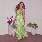 Damen Maxikleid mit eleganten Spaghetti-Trägern und romantischem Blumenmuster R&B