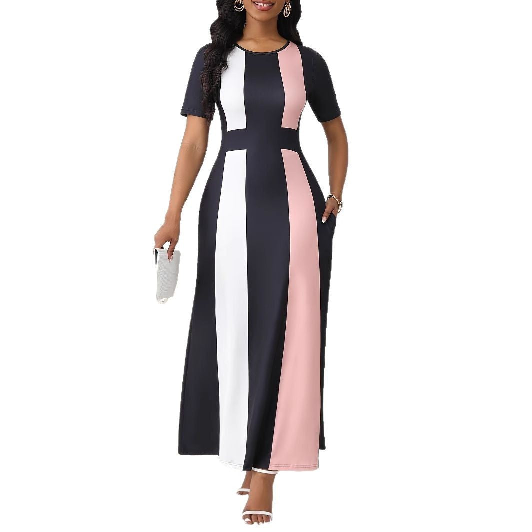 Damen Maxikleid mit modernem Farbblock-Design und praktischen Taschen