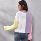 Damen Strickjacke mit buntem Farbblock-Design und weiten Ärmeln R&B