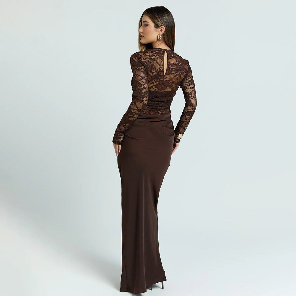 Damen Elegantes Spitzenmaxikleid mit taillierter Silhouette R&B