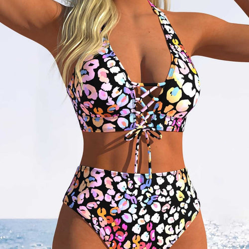 Damen Bikini-Set mit hoch tailliertem Schnitt und verspieltem Schnürdetail R&B