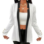 Damen Elegante Strickblazerjacke mit kontrastreichem Revers und einzigartiger Knopfdetails R&B