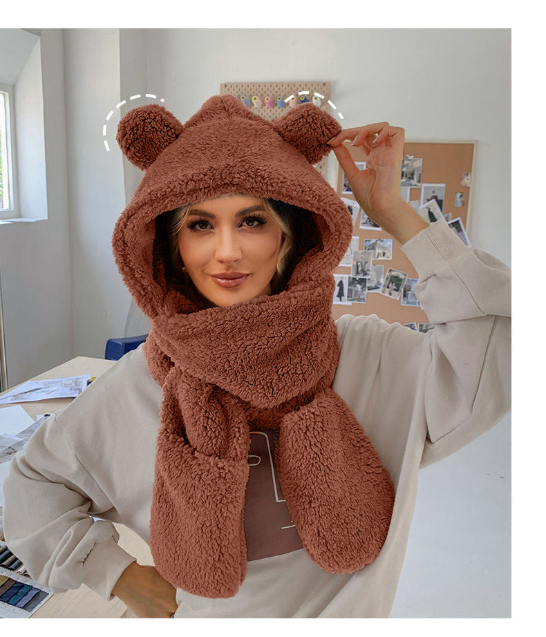 Damen Kuschelige Mütze mit Schal R&B