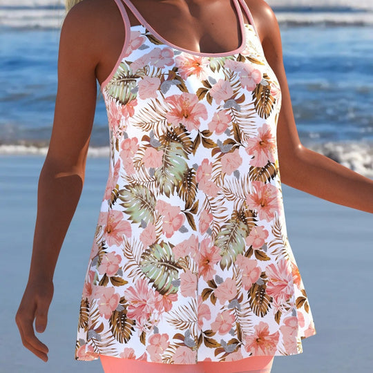 Damen Schwimmanzug in Plissee-Optik mit floralen Mustern und bequemen Shorts R&B