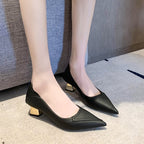 Damen elegante Pumps mit goldfarbenem Blockabsatz