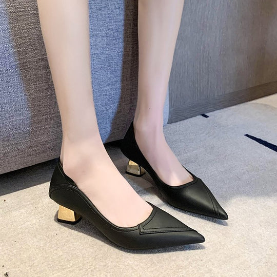 Damen elegante Pumps mit goldfarbenem Blockabsatz R&B