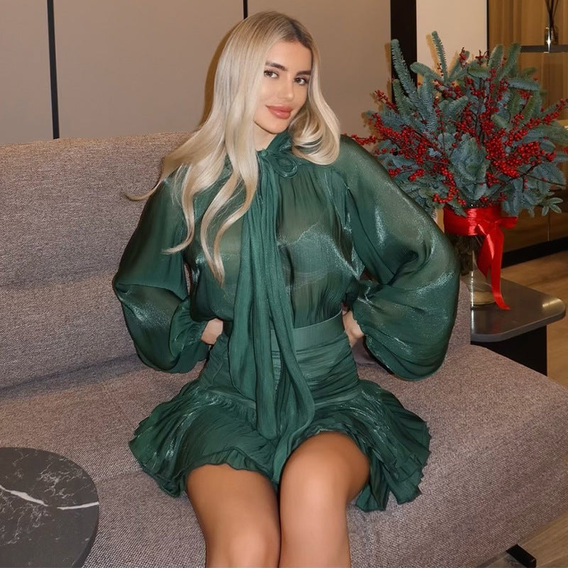 Damen luftiges Chiffon Kleid mit fließenden Ärmeln