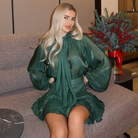 Damen luftiges Chiffon Kleid mit fließenden Ärmeln R&B