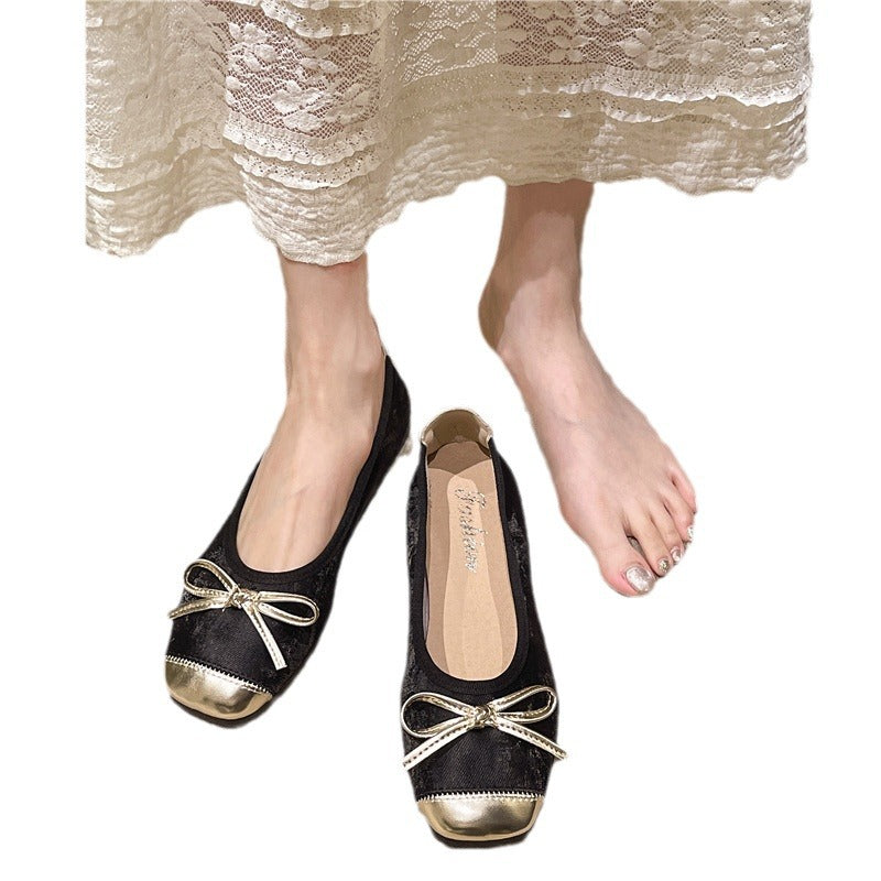 Damen nan Ballerina-Slipper mit quadratischer Zehenpartie, Schleifenapplikation und viskoelastischem Fußbett R&B