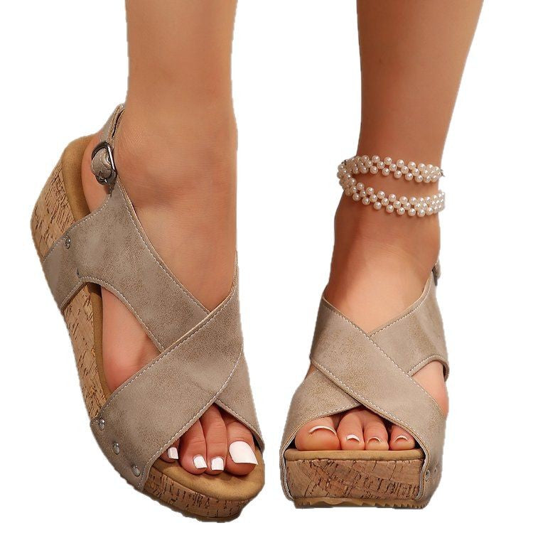 Damen Keil-Sandalen mit verstellbarem Riemen und Korksohle R&B