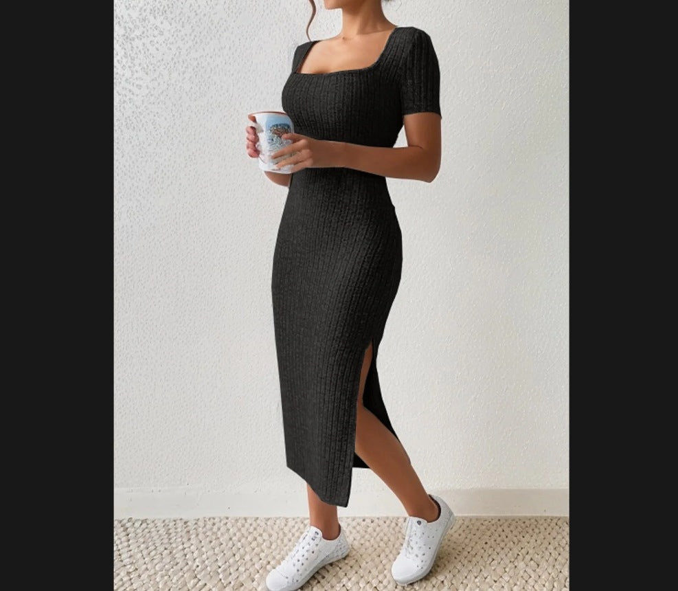 Damen Figurbetontes Maxikleid mit seitlichen Schlitzen und elastischem Material R&B