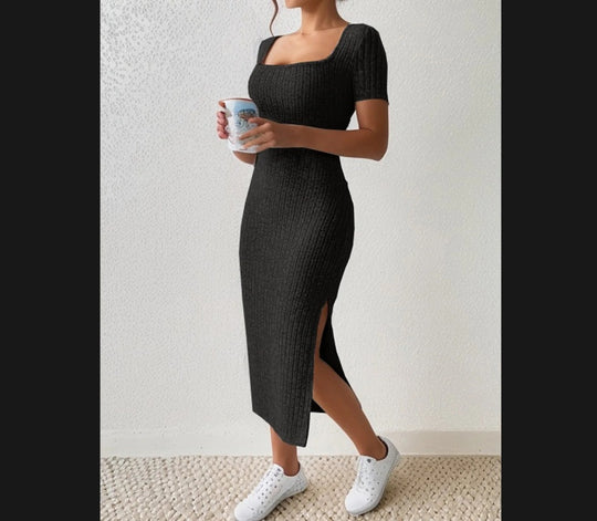 Damen Figurbetontes Maxikleid mit seitlichen Schlitzen und elastischem Material R&B