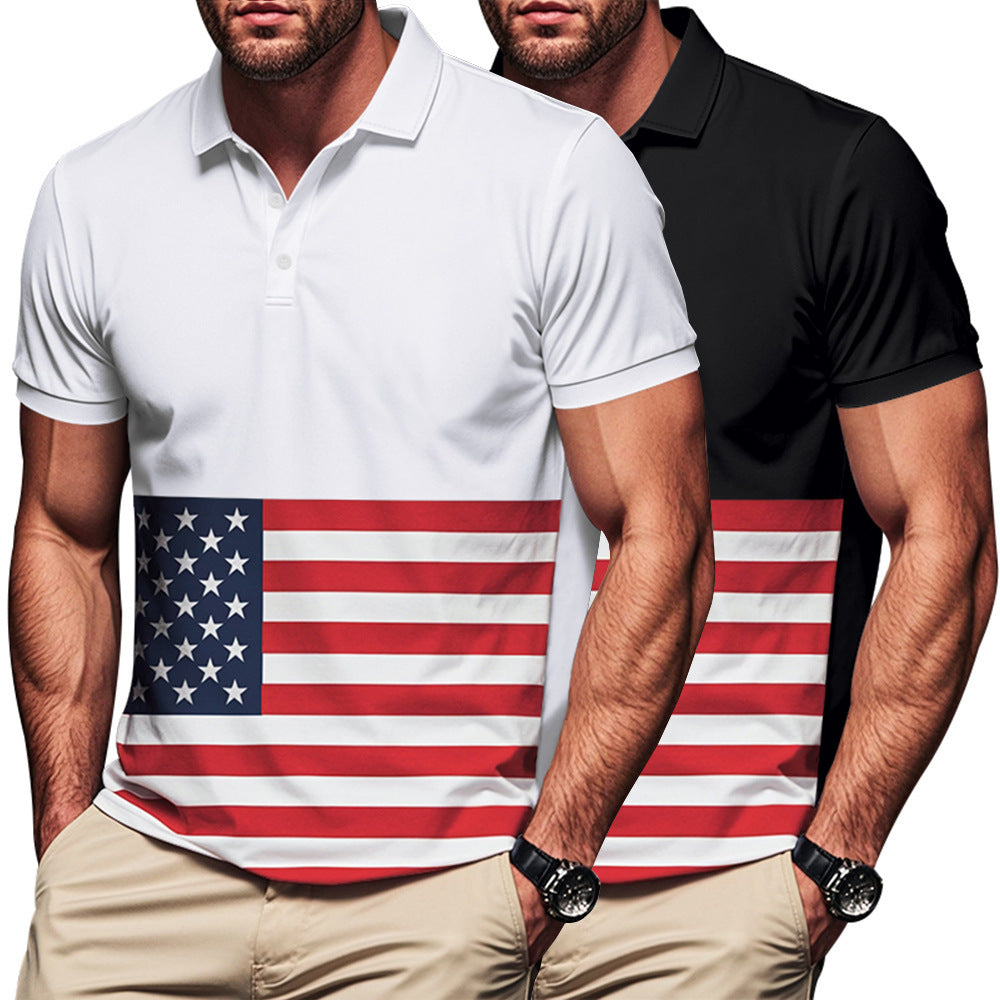 Herren Polo-Shirt mit Flaggenmotiv und klassischem Kragen R&B