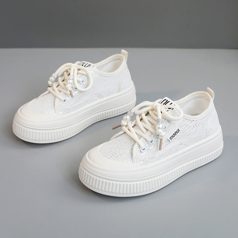 Damen modische Chunky Sneakers mit trendigen Perlenakzenten R&B