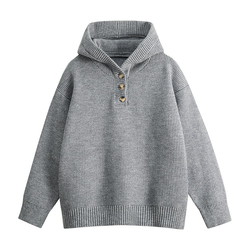 Damen Hochwertiger Strickpullover mit Stehkragen und Knopfdetails R&B