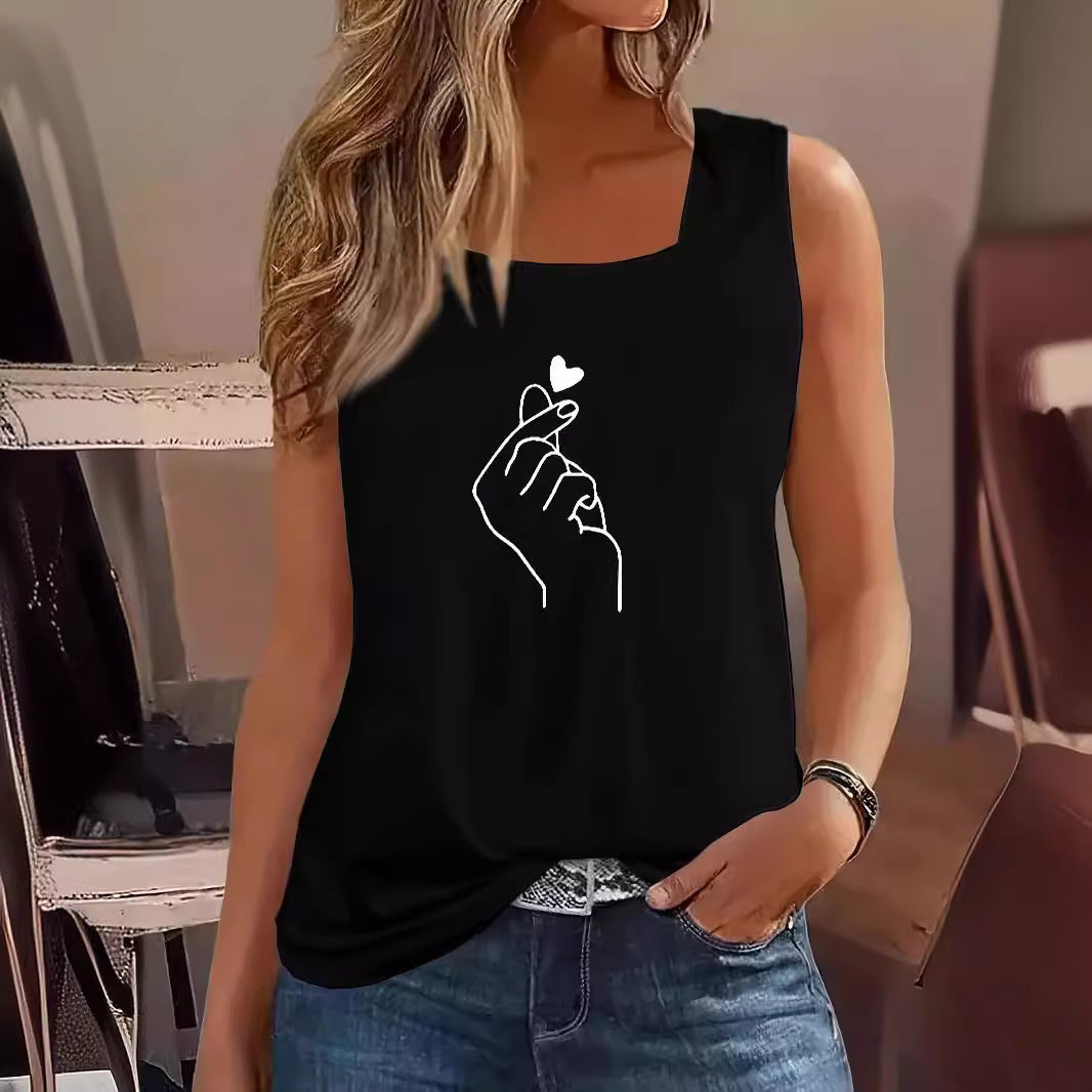 Damen ärmelloses T-Shirt mit kreativem Handdesign R&B