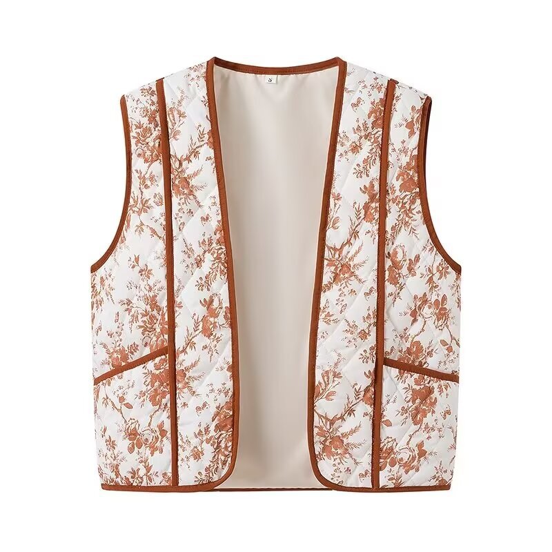 Damen gesteppte Weste mit floralem Muster und praktischen Taschen R&B