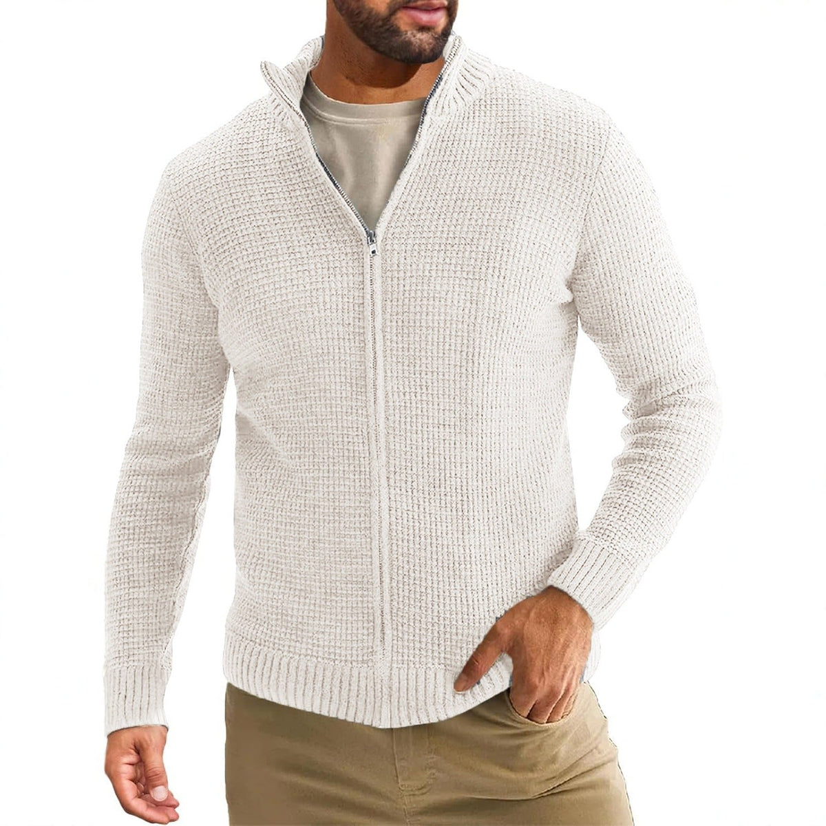 Herren Strickjacke mit hohem Kragen und praktischem Reißverschluss